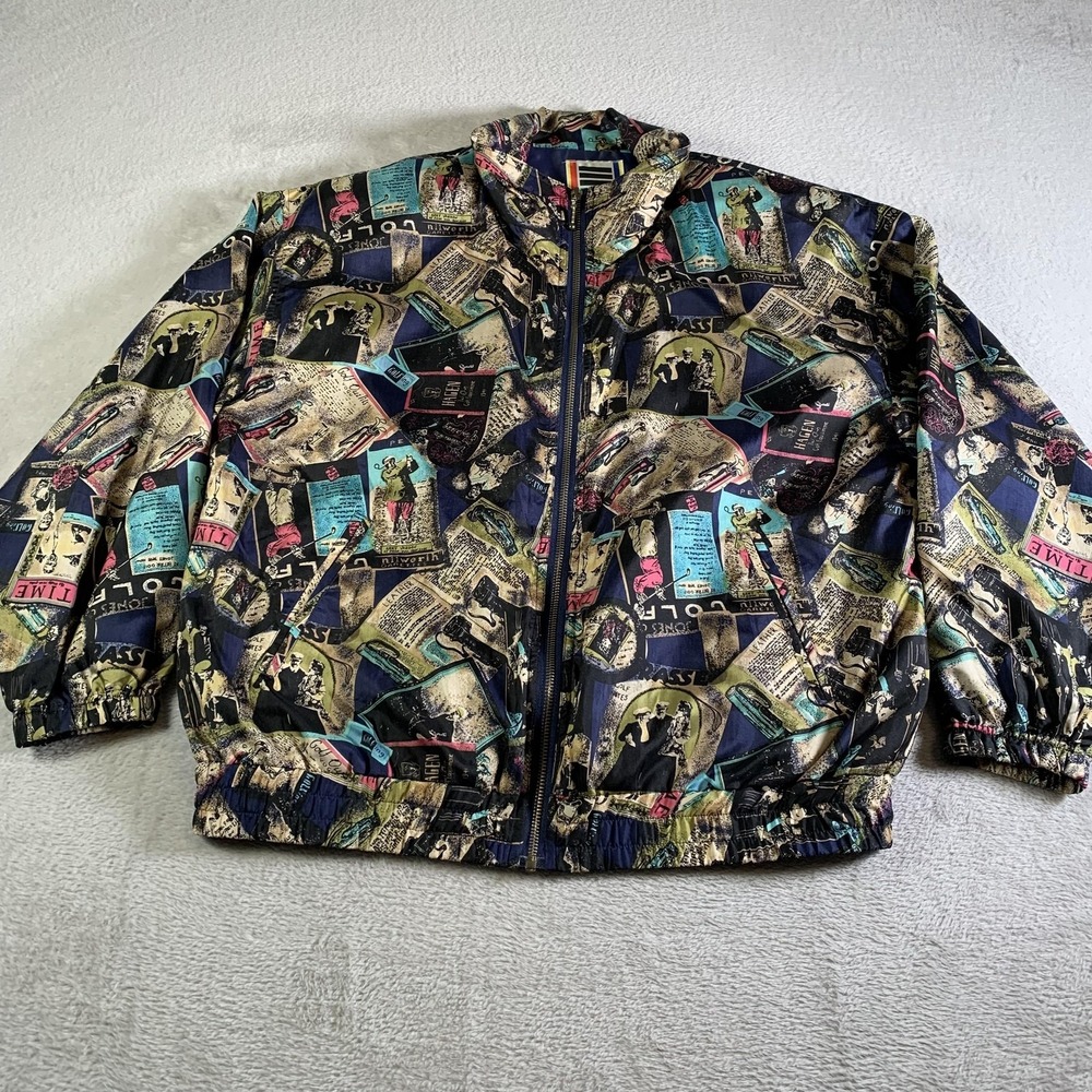 Vintage EVR Jacket Womens Medium Multicolor Silk Windbreaker Retro Golf 90s